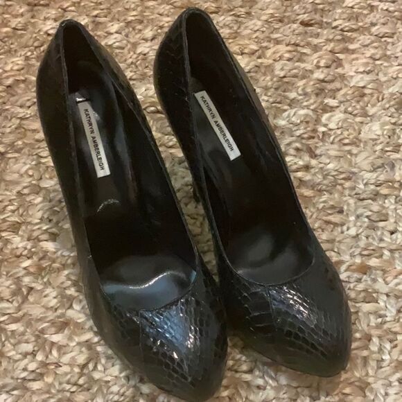 Kathryn Amberleigh Black Snake Platform Leather Heels 9.5 - Picture 4 of 8